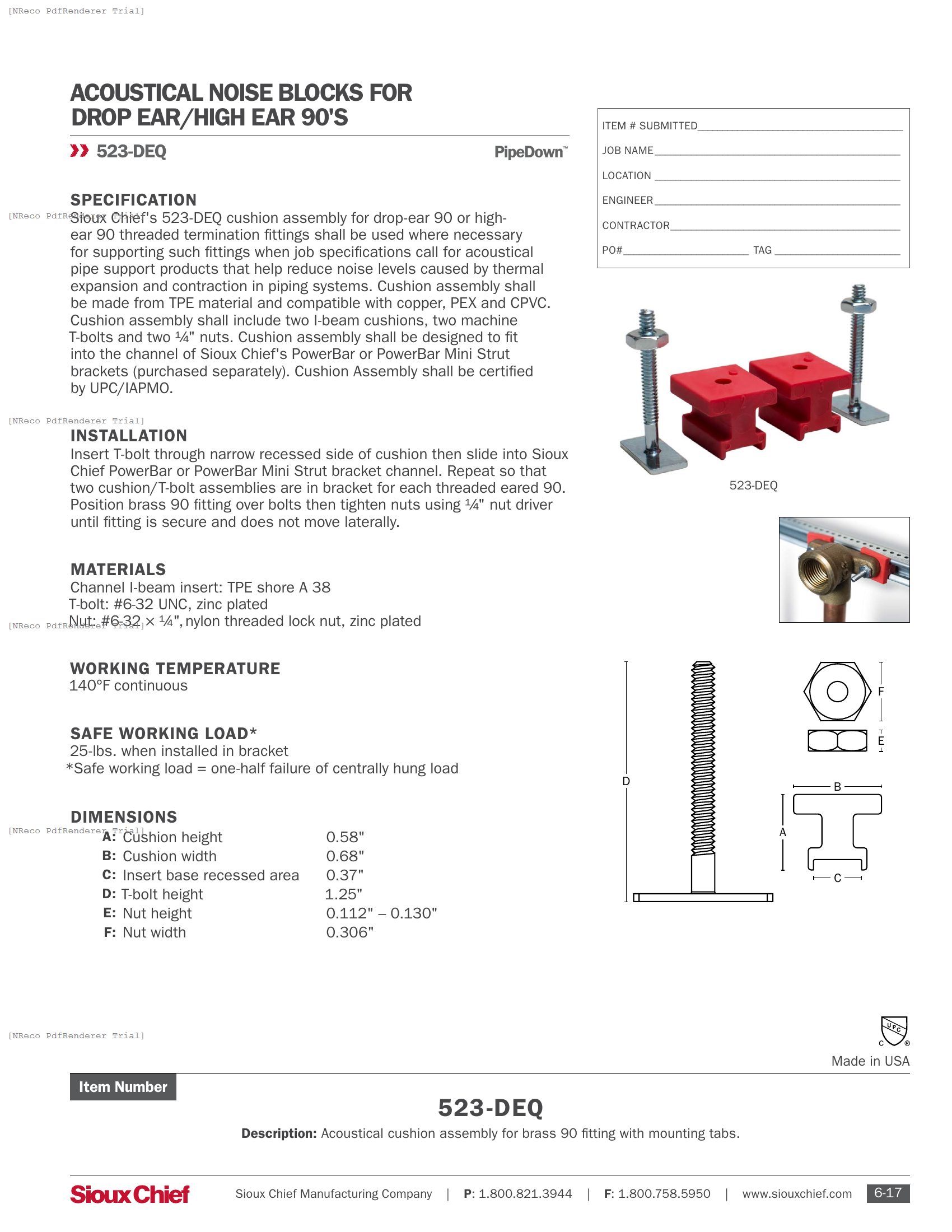 523-DEQ - PIPEDOWN DE90 CUSHION - SPEC SHEET.PDF Specification Document